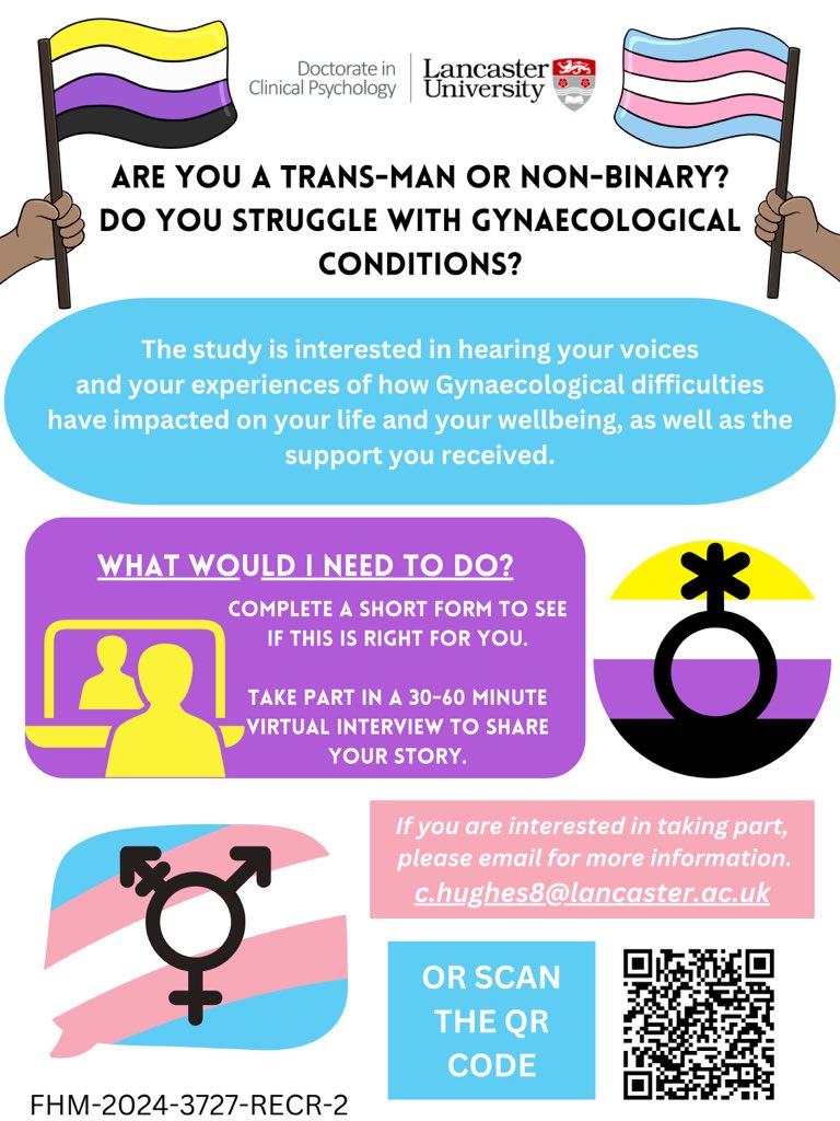 Another research opportunity! Share your voice 🗯 ⤵️ Research to explore how gynaecological conditions such as #PMS, #PMDD, #endometriosis, #PCOS, impact #transgender and #genderdiverse people. Further information: lancasteruni.eu.qualtrics.com/jfe/form/SV_3n…