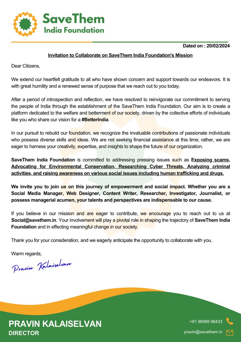 SaveThemIndia's tweet image. We&apos;re thrilled to reintroduce the SaveThem India Foundation, dedicated to fostering a #BetterIndia for all. 🇮🇳 We&apos;re seeking your ideas, skills, and passion to make a meaningful impact. Join us in our journey towards positive change! 🌍 #SaveThemIndia