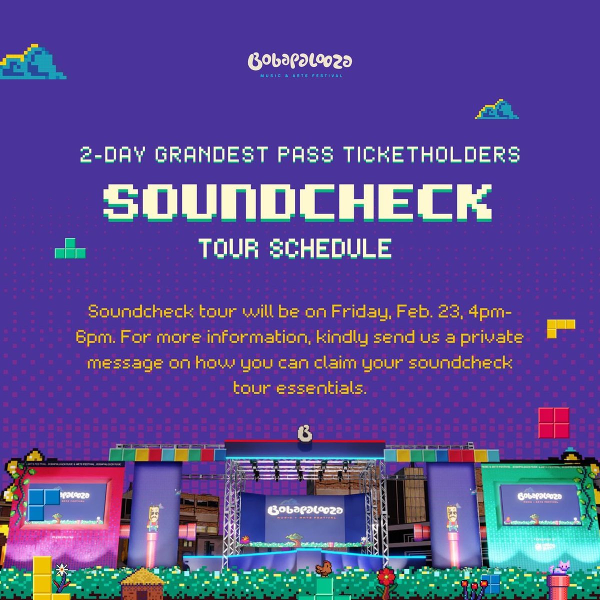 To all our 2-day Grandest Pass Ticket Holders, your schedule will be on Friday, February 23, 4pm-6pm. We have prepared refreshments for you and your tour kit so make sure to send us a message on how you may claim these on Friday.

#Bobapalooza2024