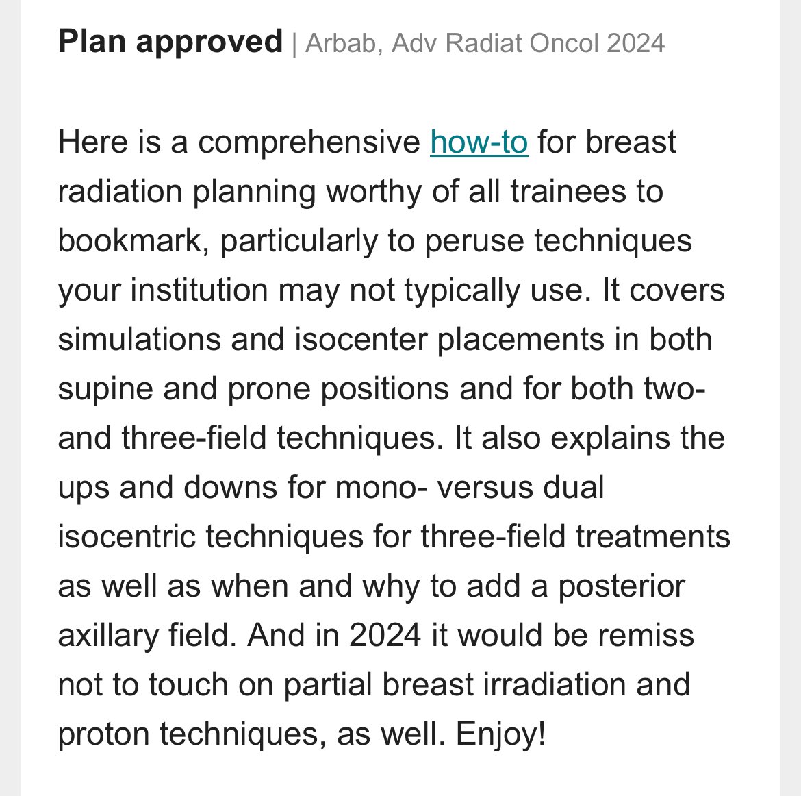 I always wished for “ breast radiation planning for dummies” during residency. The @UTSW_RadOnc breast team made this possible and I hope med students and residents find this useful for their breast rotation! Thanks Advances for publishing & @QuadShotNews for featuring our paper