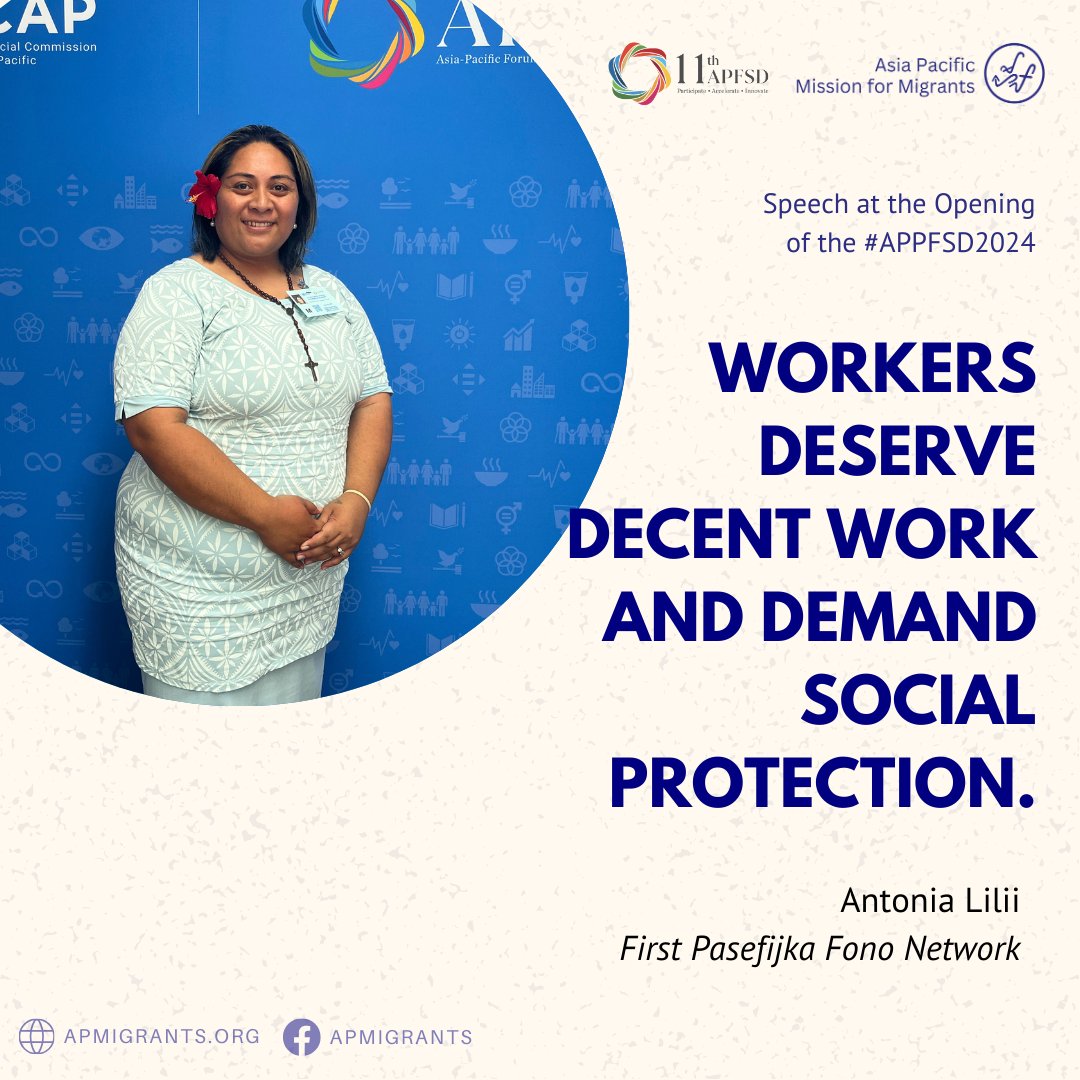 Antonia Lilii of FIRST Pasefika Fono Network includes the workers' calls in the CSO speech she delivered during the opening of the #APFSD2024. #DevelopmentJustice #ChangeTheSystem #ShiftThePower