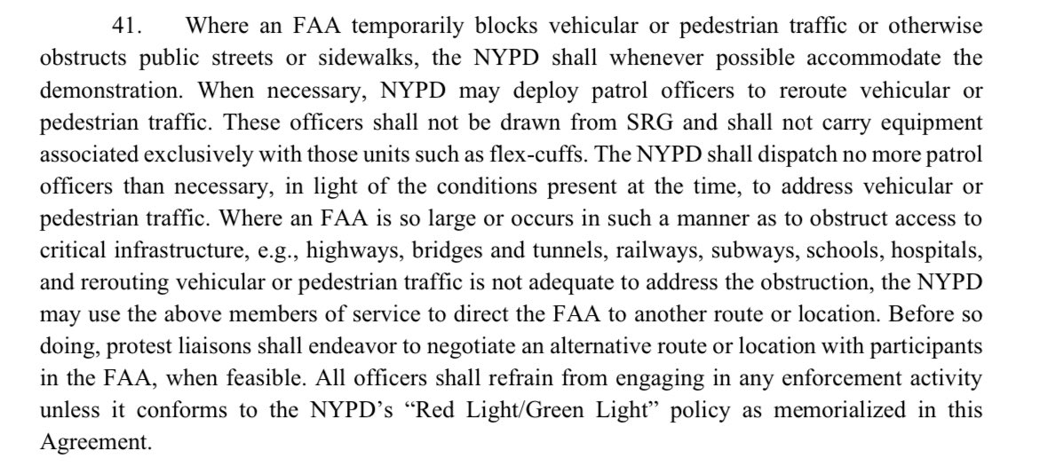 Under a new settlement with the @NewYorkStateAG, the NYPD agreed to overhaul how it polices protests. Among the changes, officers must now “accommodate” demonstrations in public streets whenever possible. Tonight, @NYPDChiefPatrol shares a “directive” to crack down on “roadways.”