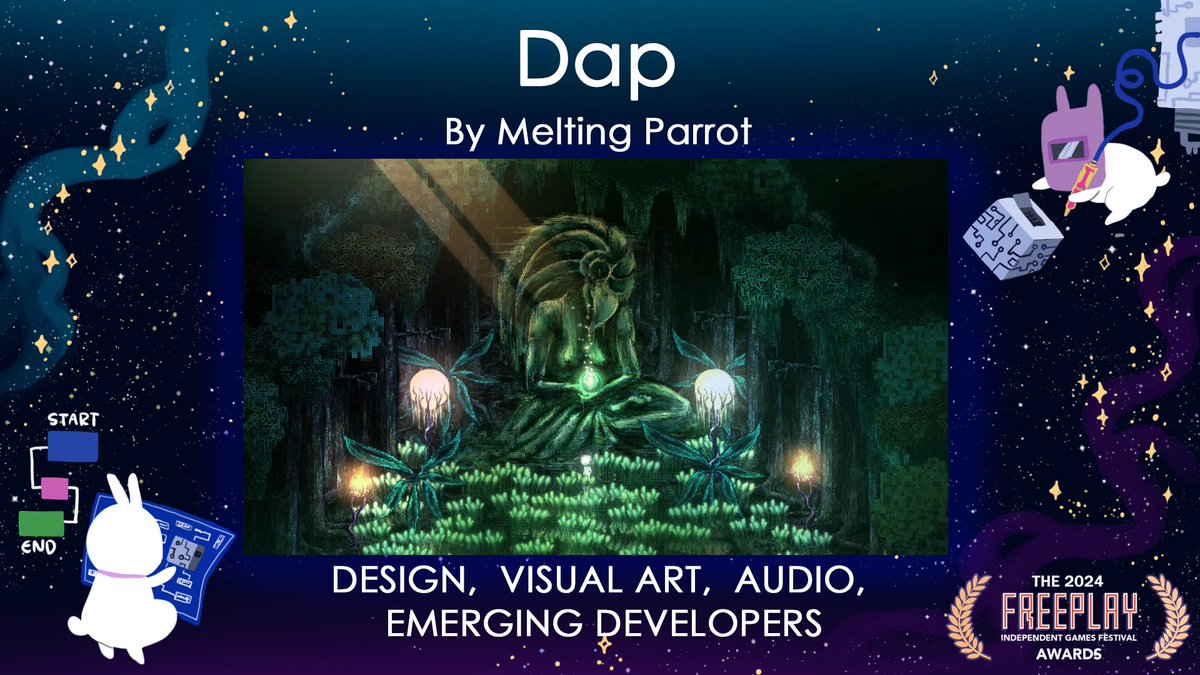 DAP - <a href="/MeltingParrot/">Melting Parrot 👻 oh dap dap!</a> 

Lead your Daps to safety through an eerily beautiful world, fighting off threats, solving puzzles, and avoiding the infection that twists your companions into something alien and terrifying…

store.steampowered.com/app/1372210/Da…
