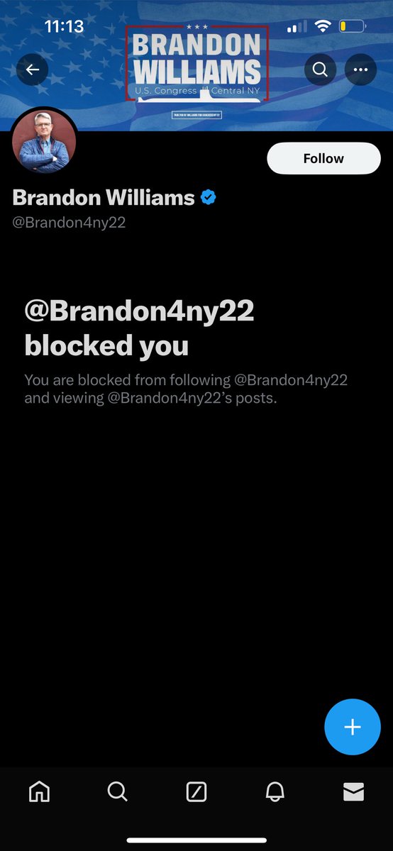 My representative <a href="/RepWilliams/">Brandon Williams</a> blocked me for speaking out against genocide and asking him to demand a ceasefire. Good job man, really listening to the people.