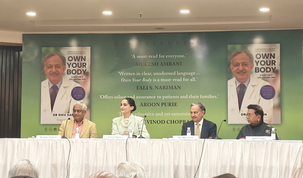 In a world where health is wealth, investing in understanding our bodies becomes paramount. Kudos to @sardesairajdeep for moderating an engaging conversation with Dr. Shiv Kumar Sarin, actor @sonamakapoor & artist Satish Gupta at launch of 'Own your Body' by Dr Sarin.