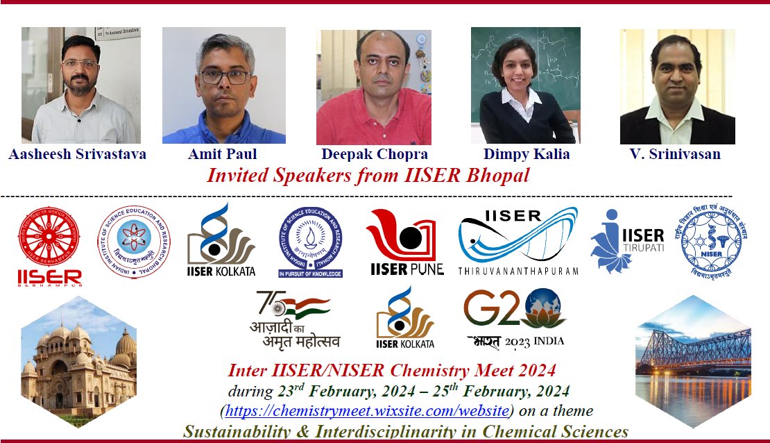 Get ready to mark your calendars! 🗓️ We're thrilled to reveal that Aasheesh Srivastava, Amit Paul, Deepak Chopra, Dimpy Kalia and Varadharajan Srinivasan from IISER Bhopal are set to deliver invited lectures at IINCM 2024, hosted by IISER Kolkata! @iiserbhopal @dcsiiserkol