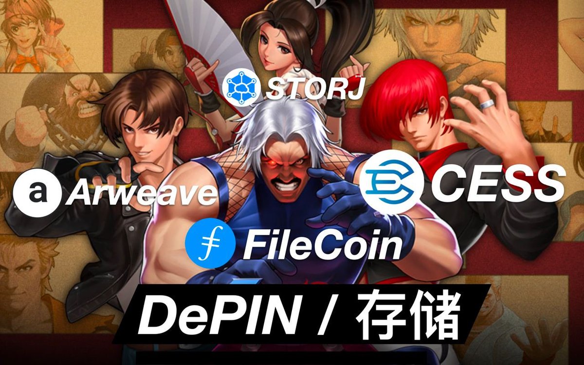 #DePIN + #存储 四天王： 
龙头：FIL  赛道第一 
龙二：AR  上轮牛市黑马 
次新：STORJ  v神都在支持 
即将发币：CESS  哈佛+全球黑客松冠军