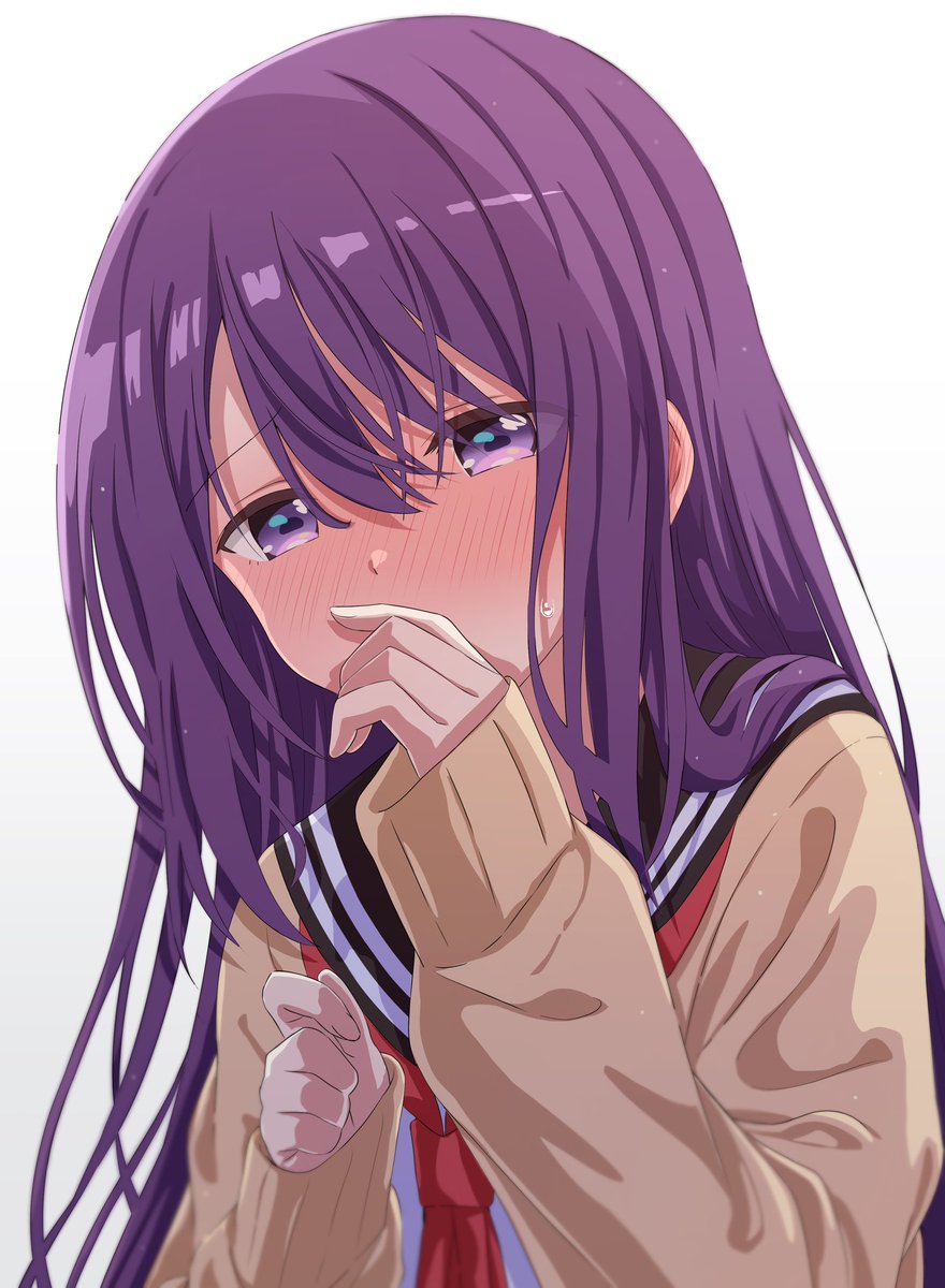 1girl solo purple hair school uniform long hair blush purple eyes  illustration images