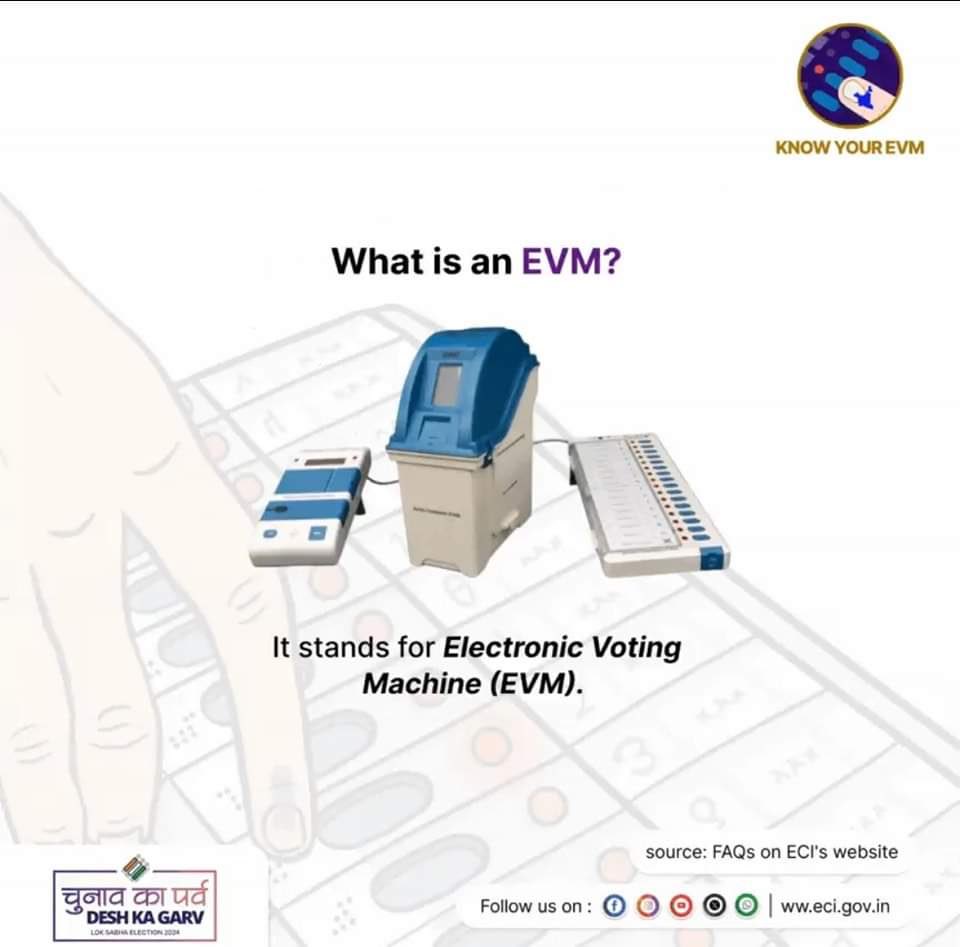 PauriSveep66373's tweet image. Know about your #EVM
EVM or Electronic Voting Machine ensures #quick and #error_free vote counting. 
Stay tuned for more FAQs! 
#EVM
#CEO
#ECI 
#Elections2024 
#ChunavKaParv, #DeshKaGarv
@ECISVEEP