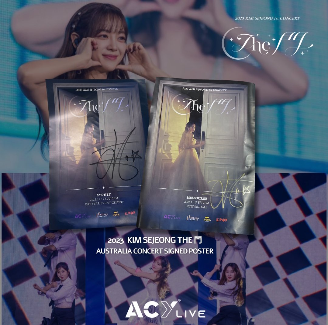 ACY_Live's tweet photo. Hello, SESANGS! 💕 As we journey through 2024, let's take a moment to reminisce about the spectacular evening we shared last year. To all our followers, we're thrilled to announce an exclusive giveaway - your chance to win one of two autographed posters from the incredible SEJEONG, commemorating her first concert tour. Dive into the details below and may luck be in your favor!

#KIMSEJEONG #SESANG #KIMSEJEONGinSYD #KIMSEJEONGinMEL #김세정 #세정 #Kpop #Auskpop #kpopaustralia #TheDoorAlbum #SejeongMagic #KpopConcert #MelbourneConcert