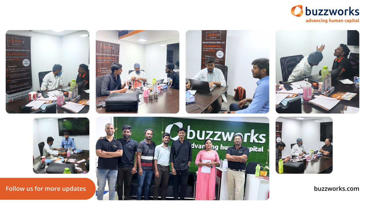 ‘Every tooth you have is more valuable than a diamond.' Glimpses from the recently conducted Dental Health Checkup at Buzzworks Business Services Pvt. Ltd.

#buzzworks #employeeengagement #employeecare #healthcare #staffing #recruitment #globalbusiness #contractstaffing