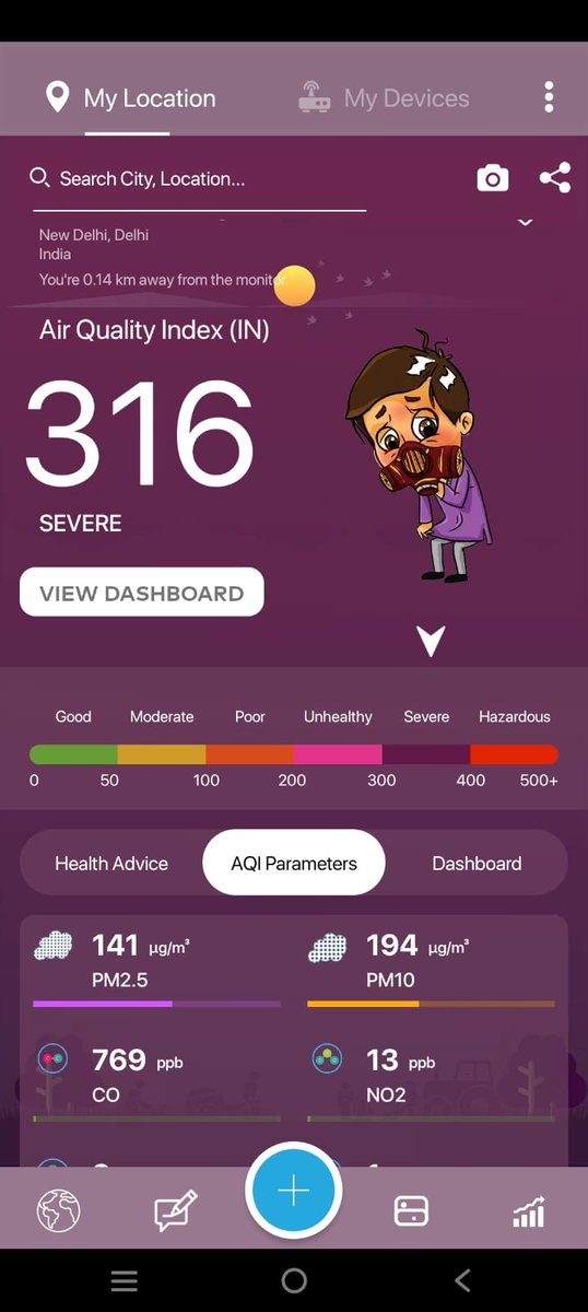 Even after the spell, AQI remains in unhealthy condition. It ranges from 280 to 300. Avoid outdoor activities and check the AQI of your area before stepping out. aqi.in #AirQuality #airpollution