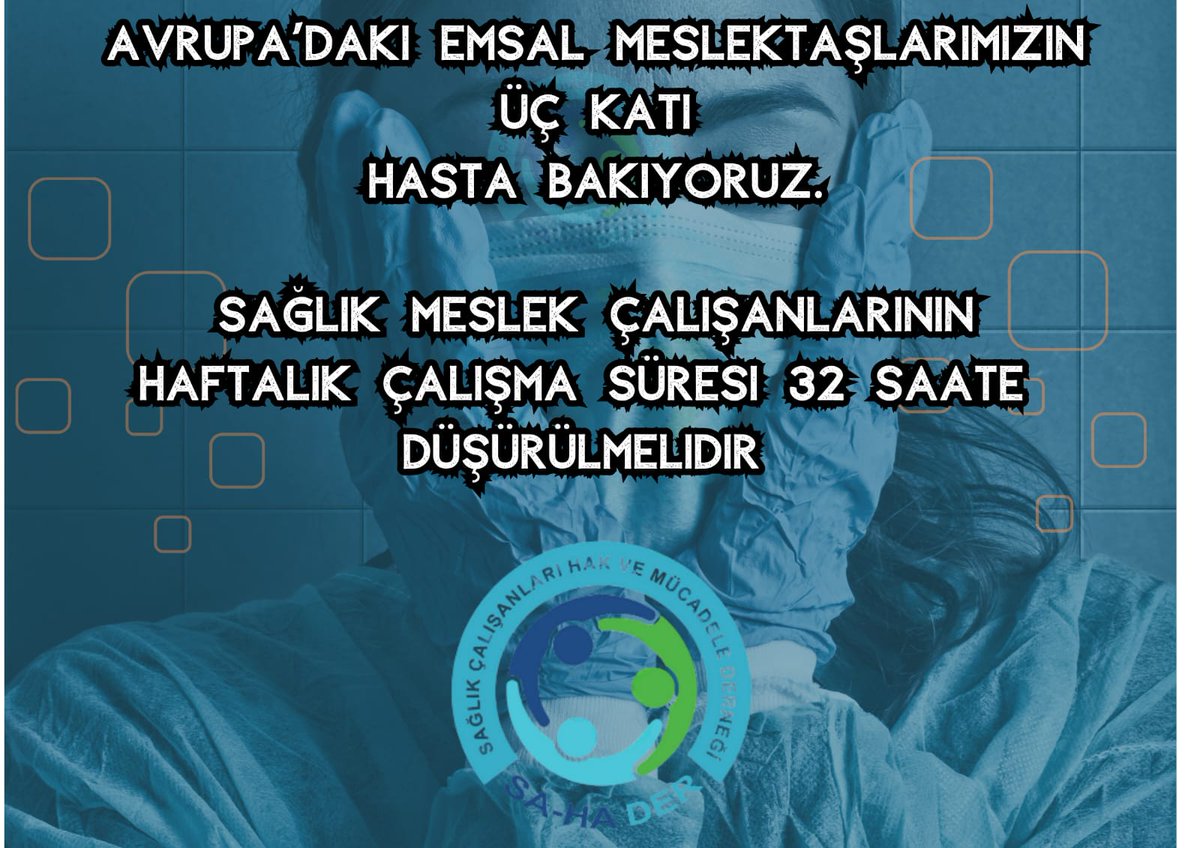 Herkes sussa, Başını kuma gömse, Gözlerini kapatsa... Bizler susmayacak, geri adım atmayacak, vazgeçmeyeceğiz! Avrupa'daki emsal meslektaşlarımızın üç katı hasta bakıyoruz. Bu ülkede en çok yıpranan insanlar, sağlık meslek çalışanlarıdır. Mesai süresi 32 saate düşürülmelidir.