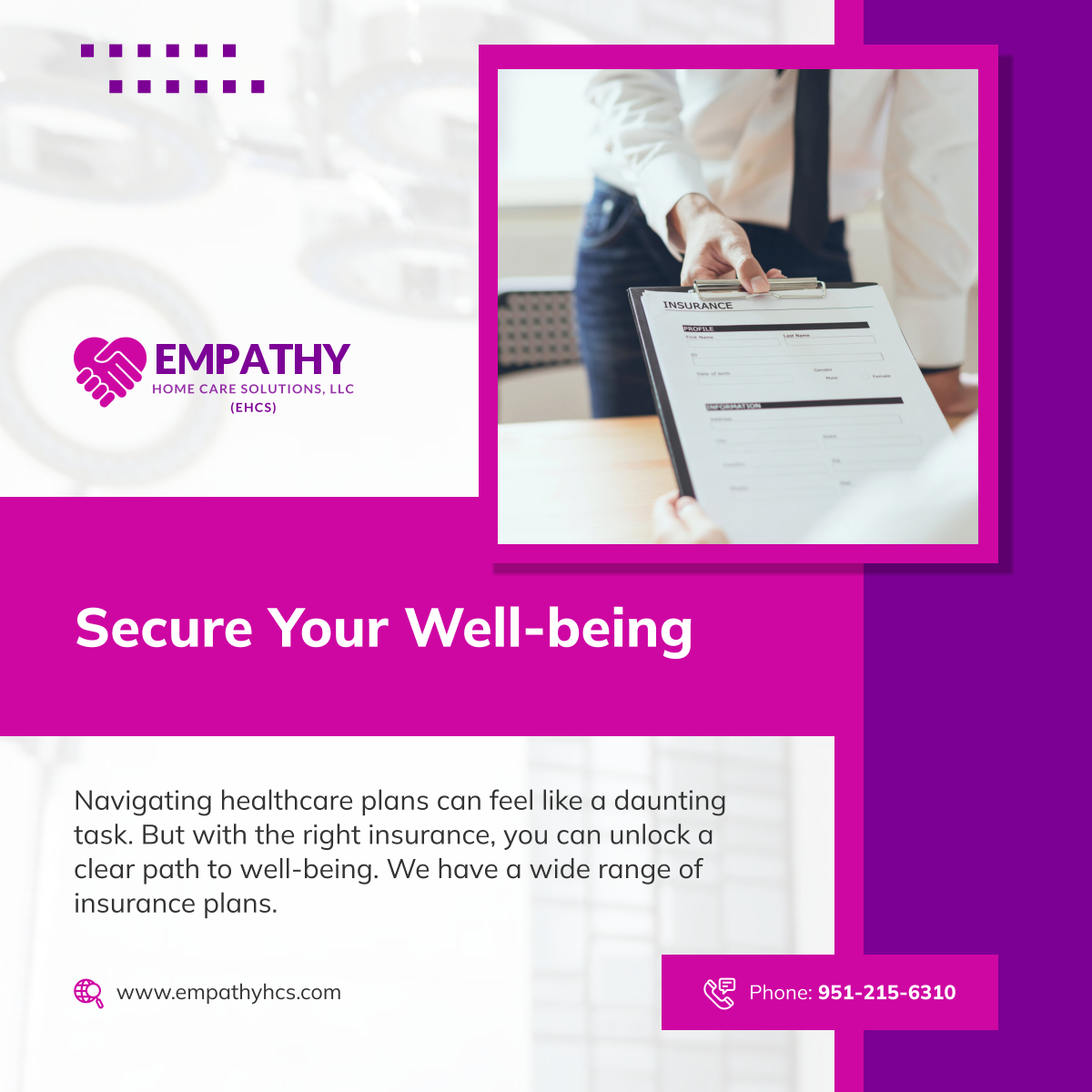 empathyhcsoln's tweet photo. Don't let healthcare worries limit your future! Invest in your well-being with a personalized health plan, backed by the power of insurance. Learn about which insurance plans we accept at: https://t.co/qqfzsXGXTu.

#CoronaCA #HealthcarePlans #HomeCare https://t.co/NrRws8gGOa
