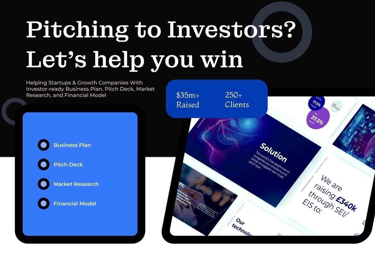Want to impress investors and secure seed funding for your startup? We combine insightful storytelling with clearly stated market analyses and financial forecasts. Our offers: 1. Pitch Deck 2. Business Plan 3. Financial Modeling DM: wa.me/+2348027612790 RT @_DammyB_ 🙏