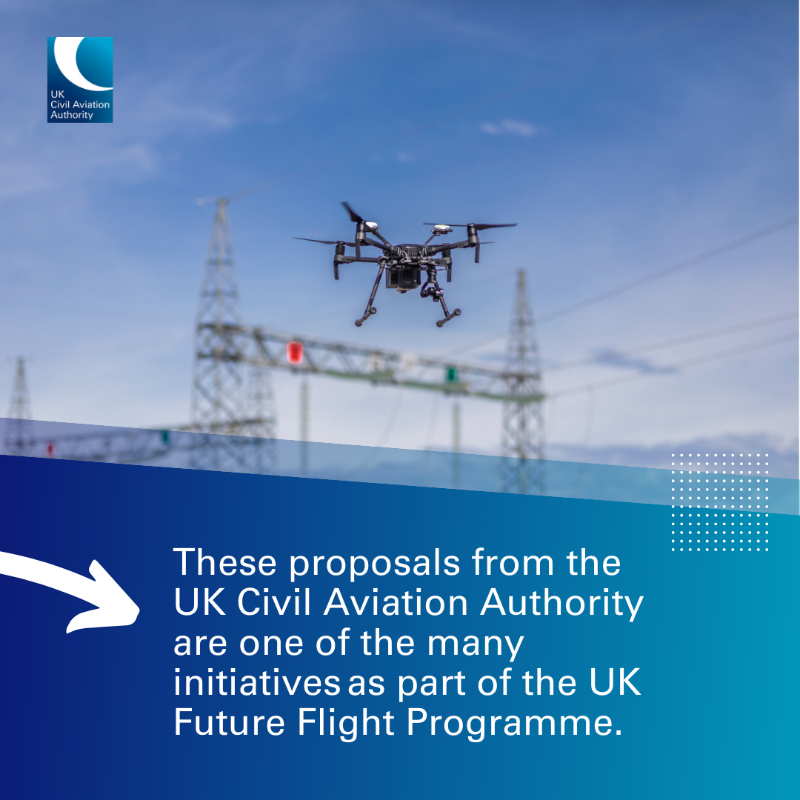 UK_CAA's tweet photo. We've set out new proposals to help unlock drones flying beyond visual line of sight. 

Several industries could be set to benefit once plans come into effect. 

This also represents our commitment to safely enabling innovative technologies in the UK.