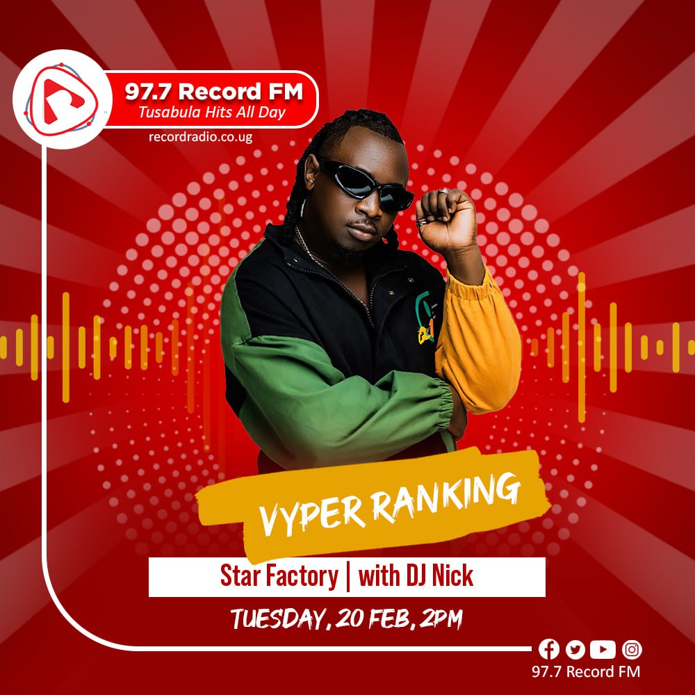 RecordFm977's tweet photo. Catching up with @vyper_ranking 2pm on #StarFactory with @djnicknicholas Don't miss out β tune in for an exciting interview. We shall be live on our Facebook page.
Listen/watch online via https://t.co/vyWMC9529G https://t.co/k6L1JivOYZ