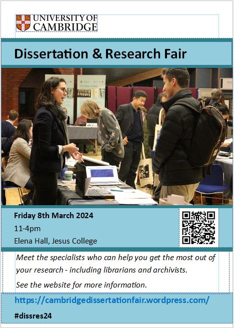 St John's will be at the Dissertation &amp; Research Fair, Elena Hall, Jesus College, Fri. 8th March. All welcome! #dissres24