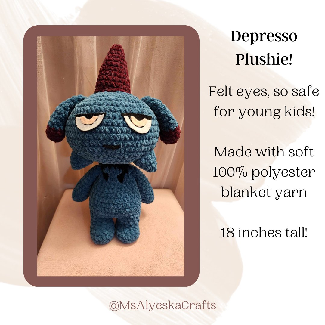 AlyAlyBB's tweet photo. Depresso is here! Now accepting orders 💕

If you are interested, please send a DM or check out the comments for my Etsy shop link 🥰

#crochetamigurumi #crochet #msalyeskacrafts #depresso #smallbusiness #Palworld https://t.co/WxPEtaUfIk