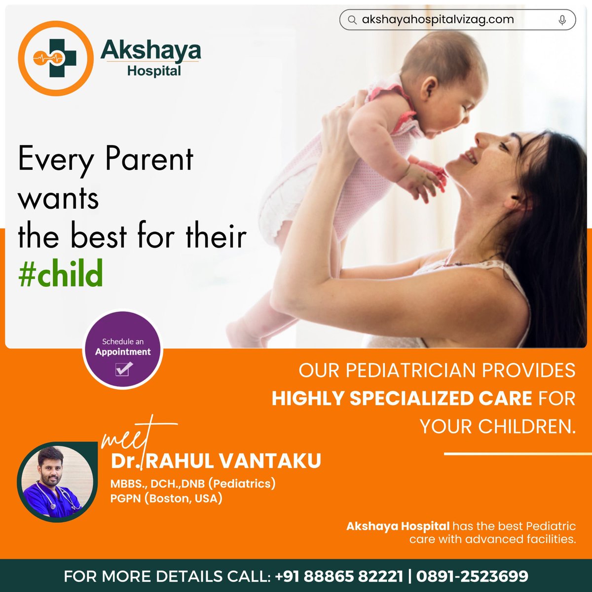 Trust us to provide a safe, comforting environment where children receive the personalized attention they need to thrive.

Consult Now : +91 88865 82221 | 0891-2523699

#AkshayaHospital #BestPediatricCare #ChildHealth #ChildrensHospitalVizag #ExpertPediatrics #BestPediatricians