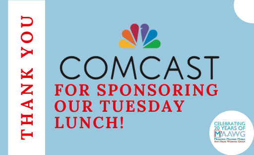 Thank you to our lunch sponsor, @Comcast, for helping us reenergize for afternoon sessions. #m3aawg20yearsofantiabuse  #M3AAWG