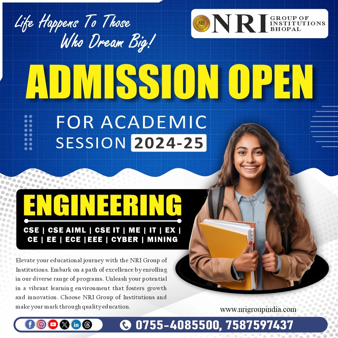 🔧 Dreaming of a #career in engineering? Turn your #dreams into reality with NRI Group of Institutions, Bhopal! Our world-class faculty and state-of-the-art facilities await you. Apply now! 

#EngineeringExcellence #EngineeringAmbition #EngineeringPassion #EngineeringFuture