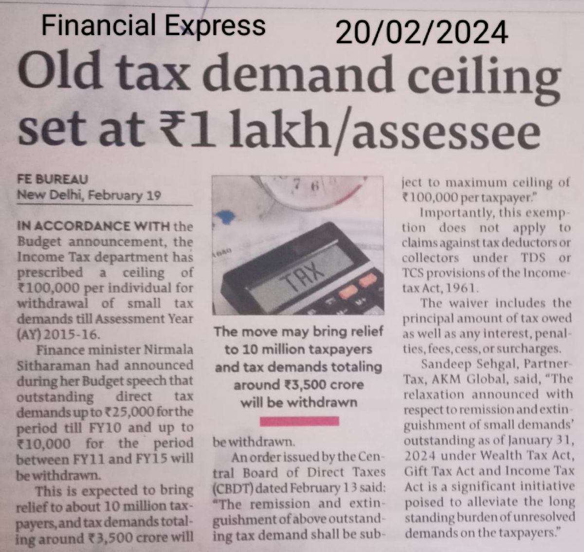 abhishekrajaram's tweet photo. Old tax demand ceiling set at ₹1 lakh/assessee
#TaxDemand #TaxCeiling #TaxAssessee #Taxation https://t.co/6t2ST7CoeQ
