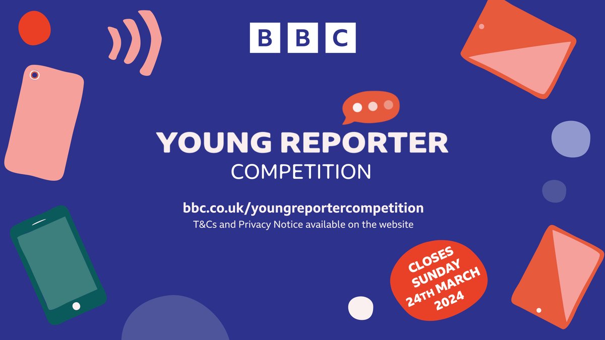 Do you know someone aged 11-18 with a story to share? Entries for the BBC Young Reporter Competition 2024 are open now. The closing date is 24th March. For all the details go to: bbc.in/3SC4mxG @BBCYoungReport #BBCYoungReporter #BBCYoungReporterCompetition