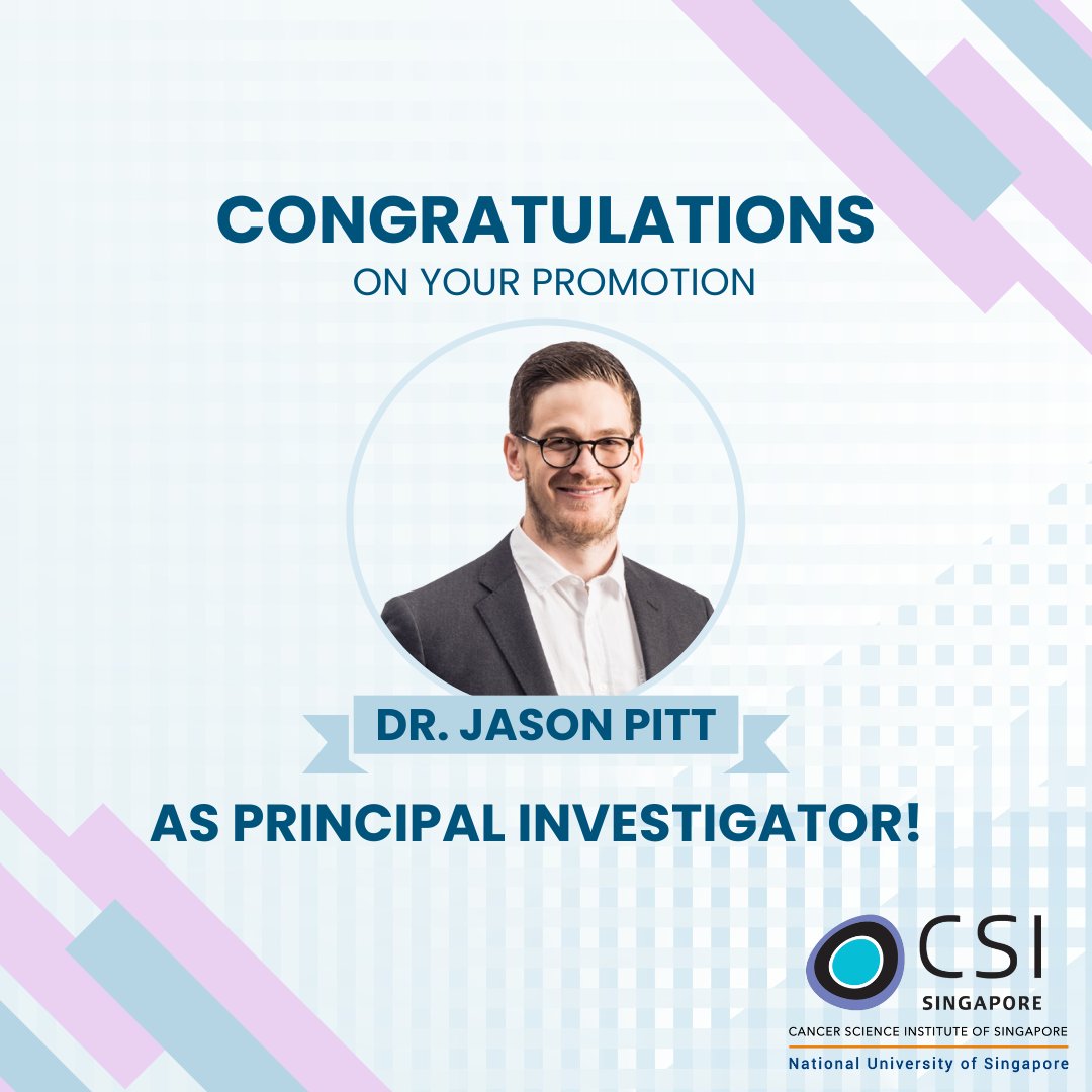 CSI Singapore is proud to announce the promotion of Dr. Jason Pitt to Principal Investigator! #csisingapore #cancerresearchinstitute #CancerResearch