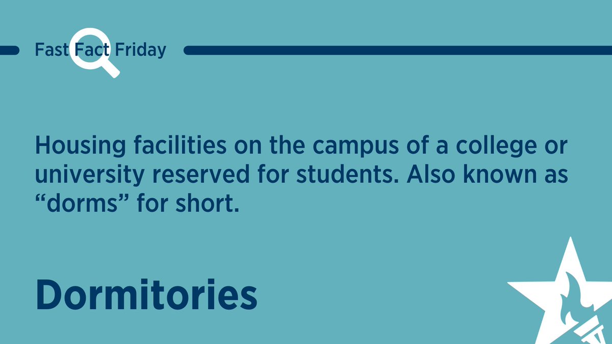 📷 Dormitories:  Housing facilities on the campus of a college or university reserved for students.  Also known as “dorms” for short.  #FastFactFriday