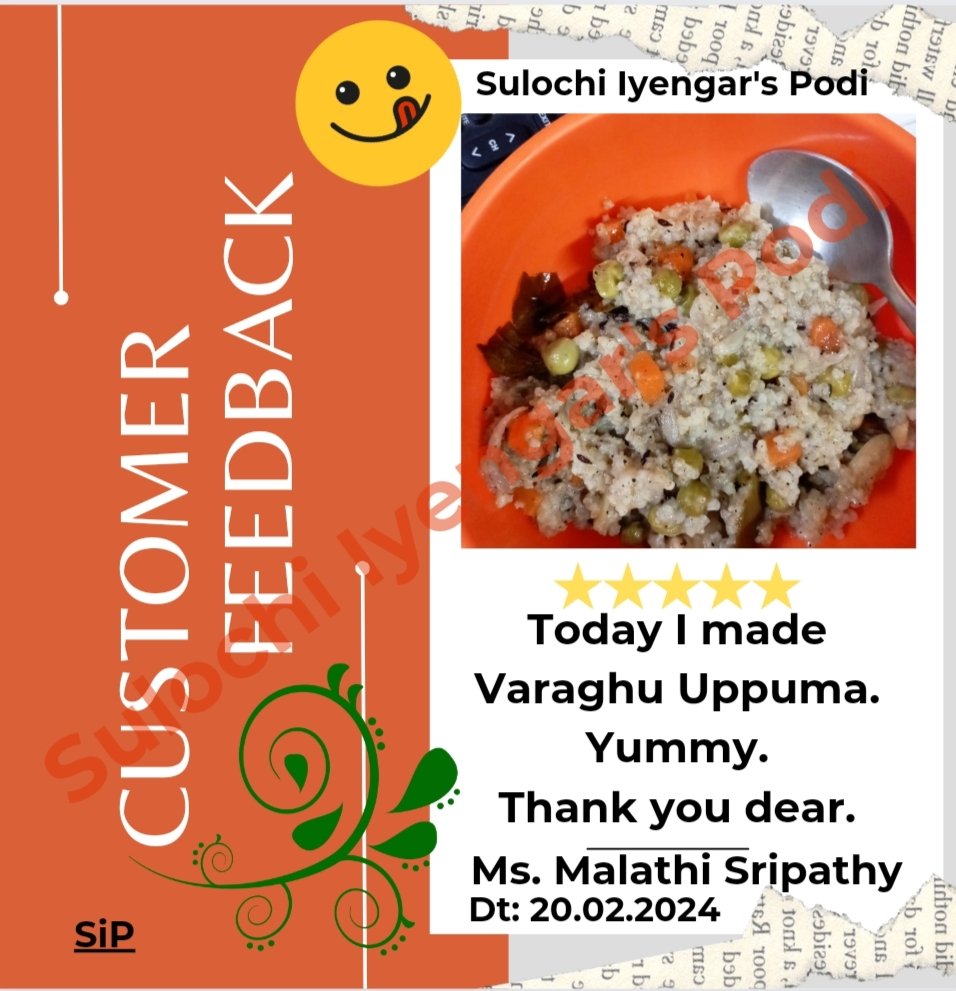 Thrilled to receive such positive feedback from our valued customer for our Millet Premix products.! 🌟🤩 Thank you Ms. Malathi sripathy.  #feedback #happycustomer #Review  #customerfeedback #customerreviews #satisfiedcustomer #proudmoment #trading #trendingfoodies #Trending