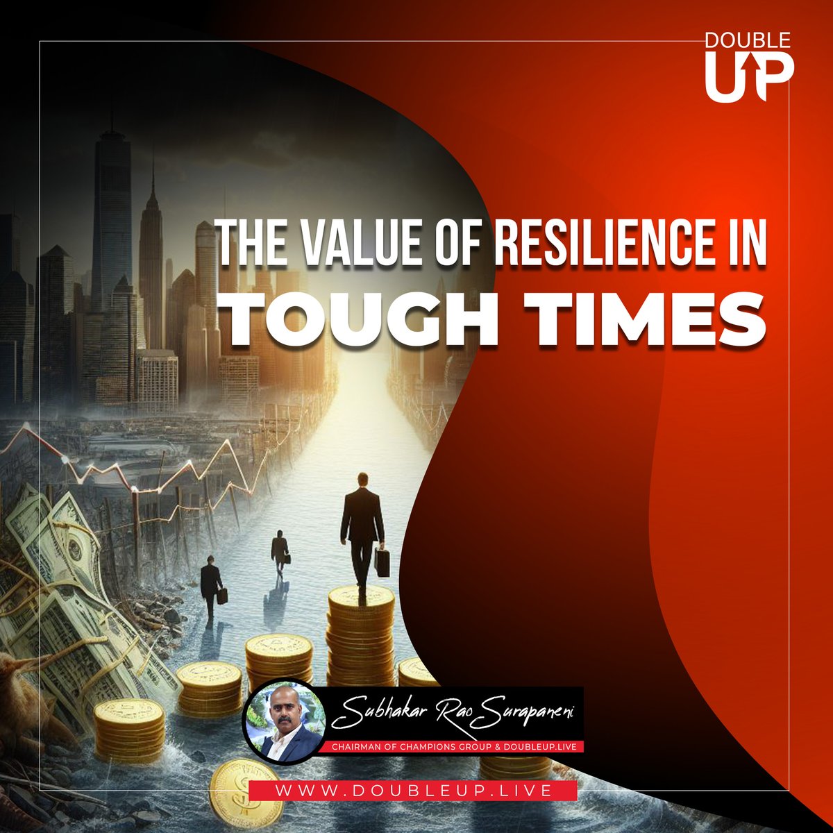 #Resilience is the ability to #bounceback from #adversity. Face challenges with #strength, learn from #hardships and use them as stepping stones towards greater resilience and #innerstrength. #ToughTimes #Challenges #Growth #Perseverance #StayStrong #DoubleUp #SubhakarRao