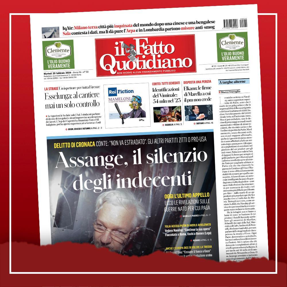 #Assange, il silenzio degli indecenti.

Leggi Il Fatto Quotidiano 👉 ilfat.to/primapagina