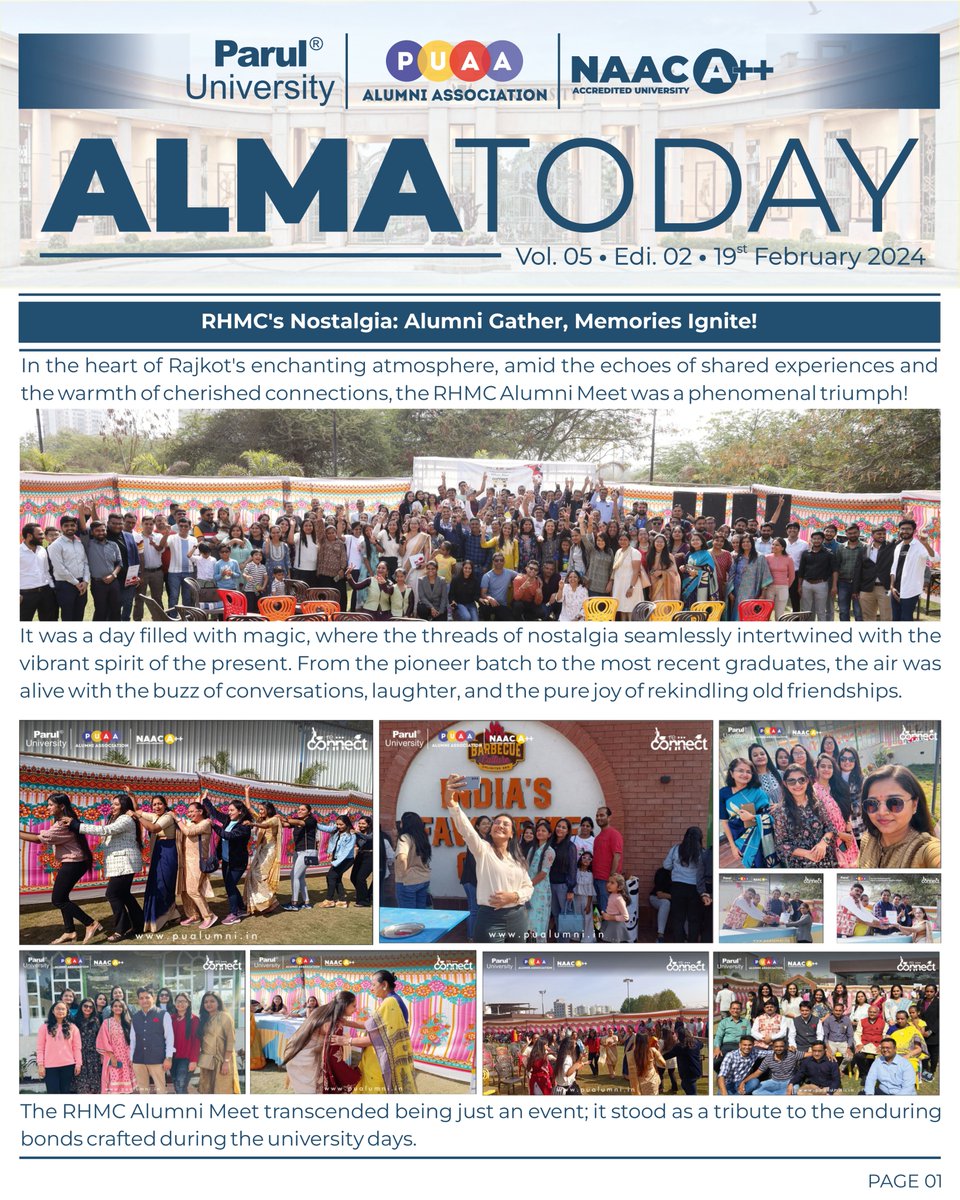 ParulAlumni's tweet image. The February edition of our newsletter, Alma Today, is here, brimming with excitement, as we reflect on the exhilarating RHMC and PPI Alumni Meets and the triumphant launch of the 2024 Career Pathway Program.

#AlumniNewsletter
#PUAlumniAssociation
#ParulUniversity