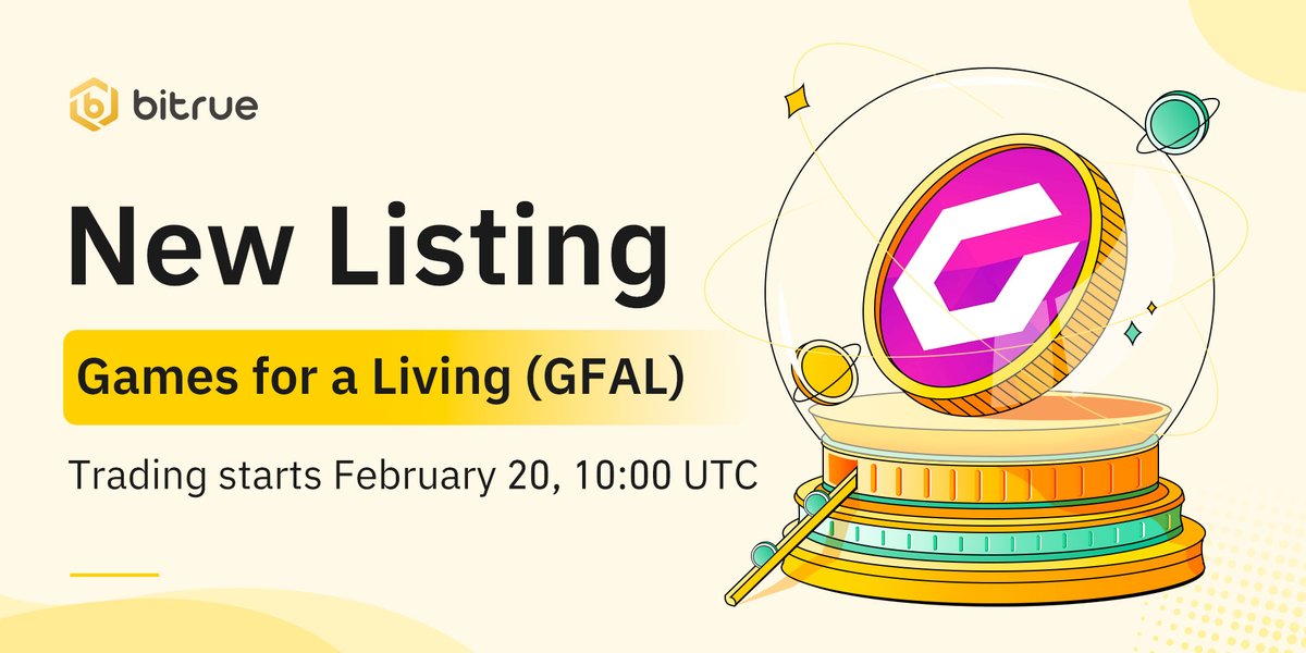 🚀 $GFAL has passed the #BTRvote and is coming to #Bitrue spot trading. @GFAL_Official 🔹 Deposit: Opened 🔹 GFAL/USDT Trading: Feb 20, 10:00 UTC 👉Trade bitrue.com/trade/gfal_usdt Details: support.bitrue.com/hc/en-001/arti…