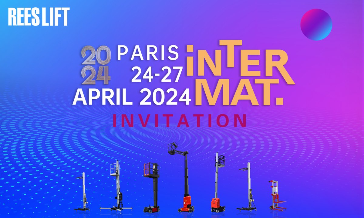 Are you attending Intermat? Reeslift invites you to see our NEW lifts.
#Intermat #Reeslift #manlift #materiallift #mastlift #boomlift #verticalboom #verticalmast #selfpropelledliftwithjib #factory