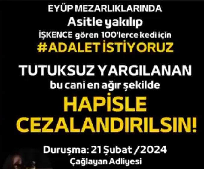 Kezzaplı Eyüp canisinin yarın duruşması var.
Müsait olanlar yarın Çağlayan Adliyesi’ne bekleniyor. 
Duruşma 09:45’te 60. Asliye Ceza Mahkemesi’nde. 
#ibrahimkeloğlanTUTUKLANSIN
