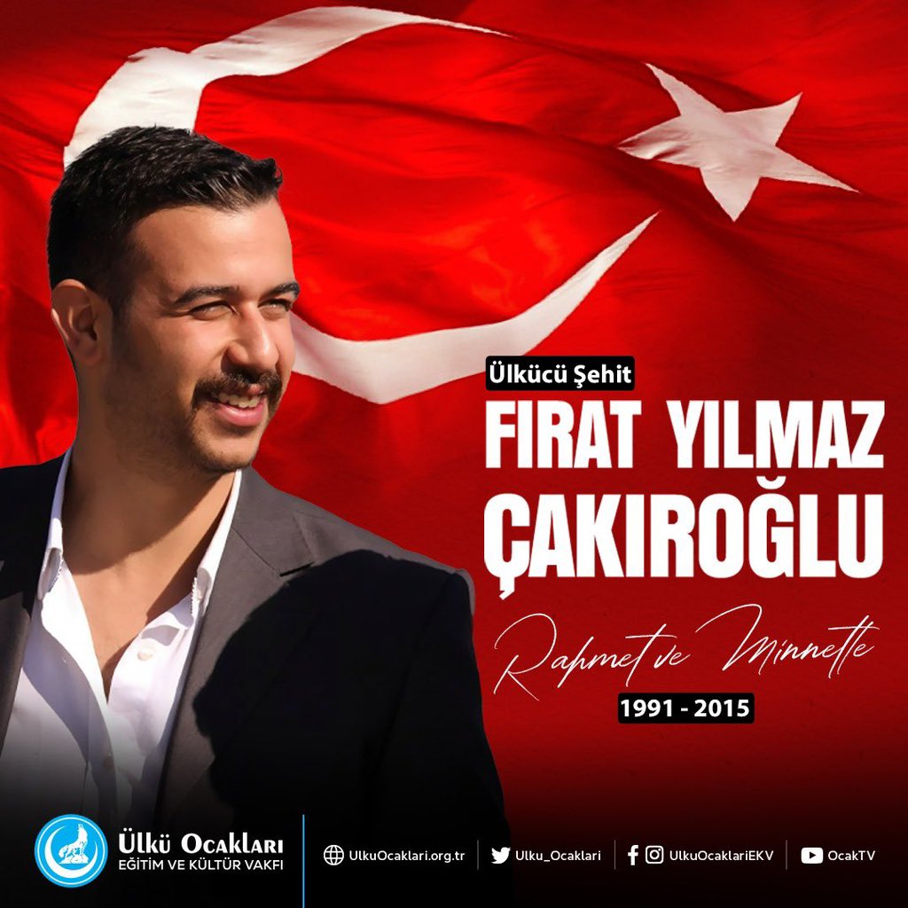 Ege Üniversitesinde eğitimini sürdürürken 20 Şubat 2015 tarihinde pkklı teröristler tarafından şehit edilen Ülkücü Şehidimiz #FıratYılmazÇakıroğlu’nu rahmet ve minnetle anıyoruz.

Aziz ruhu şâd, mekanı cennet olsun🇹🇷