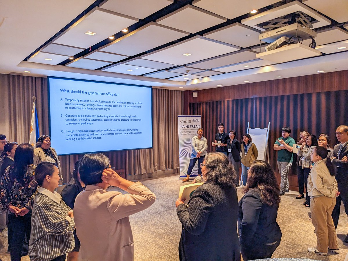IOM_Philippines's tweet photo. IOM supported the mainstreaming of #FairAndEthicalRecruitment in Philippine #migration governance by training @DMWPHL on the #UNGPs on Business and Human Rights and #HumanRightsDueDiligence funded by @CanEmbPH. #HRDD #MBHR https://t.co/9kDzpdLt26