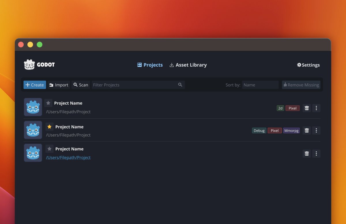A mockup of a redesigned Godot project manager

There's a discussion on a UI/UX redesign that needs feedback, check out this link:
github.com/godotengine/go…