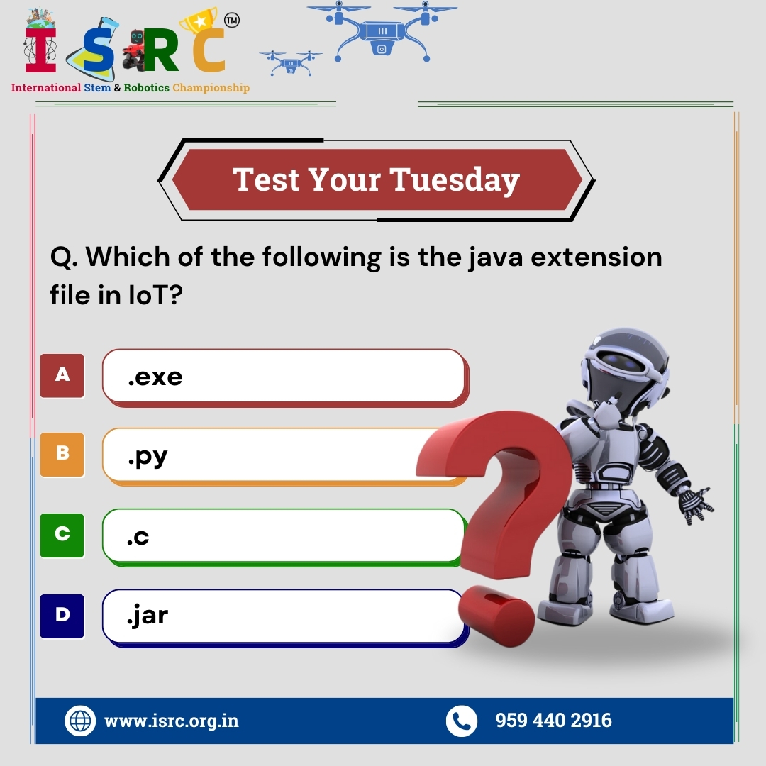 neha_mehna4809's tweet image. Unlock the IoT mysteries this Tuesday! What's the Java extension file you'd find in the realm of Internet of Things? 🤔 #TuesdayTechQuiz #JavaInIoT #STEMRobotics
#TechInnovation #RoboSTEM #FutureEngineer #CodingBot #RoboticsEducatio #STEMKids #InnovateWithRobots #ISRC