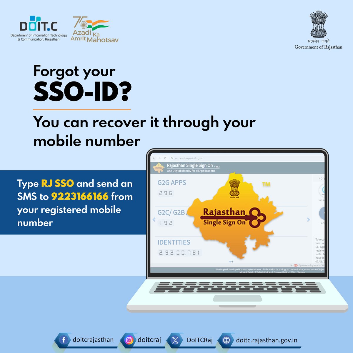 DoITCRaj's tweet photo. SSO-ID can be used to check your registered complaint or register a new complaint. If you have forgotten your SSO-ID then you can recover it through your registered mobile number.
#DoITC #SSO #RajSSO https://t.co/SzFiDS2qre