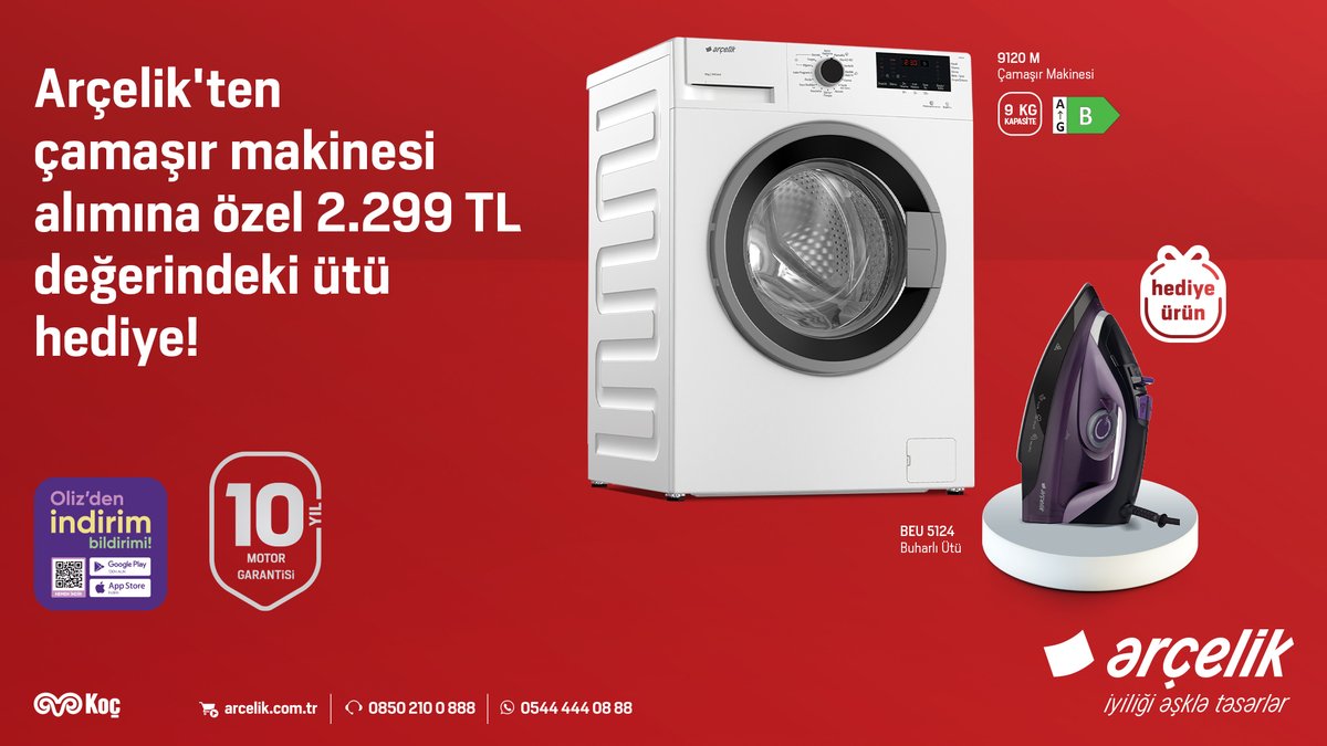 Arçelik çamaşır makinesi alımına özel ütü veya çiftli kahve makinesi hediye! Üstelik 10 yıl motor garantisi fırsatıyla. #arçelik #asillerltd #indirim #beyazeşya #çamaşır #kurutma #makinesi #ütü #telve #kahvemakinesi