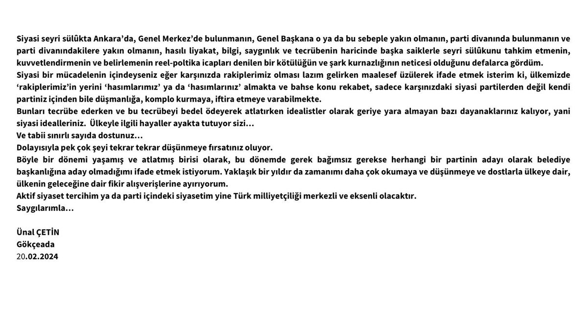 İYİ Parti’nin Mv. Sayın Rıdvan Uz’un sebebini anlamakta zorluk çektiğim. İYİ Parti üyesi olmama rağmen Gökçeada da aday çıkarmayıp, şahsımı bağımsız veya başka partiden aday olmamla alakalı görücüye çıkarmasının ardından basın açıklamamdır. @iyiparti @meral_aksener @ridvanuz17