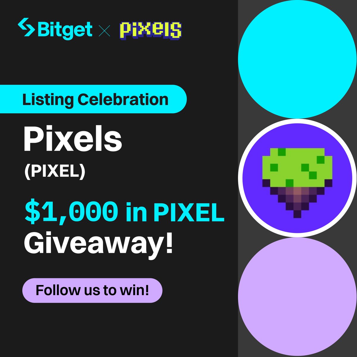 Join the #Bitget x #Pixels Giveaway! 

💰 $1,000 in $PIXEL (20 winners) 

1️⃣ Follow <a href="/bitgetglobal/">Bitget</a> 
2⃣ RT with #PIXELxBitget &amp; tag your friends 
3⃣ Fill out the form: forms.gle/EBwgq1nU77ZvVU…