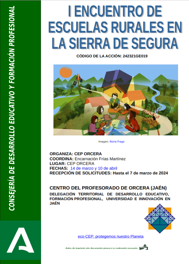 I ENCUENTRO DE ESCUELAS RURALES EN LA SIERRA DE SEGURA
juntadeandalucia.es/educacion/port…

Inscripciones hasta el 7 de marzo de 2024