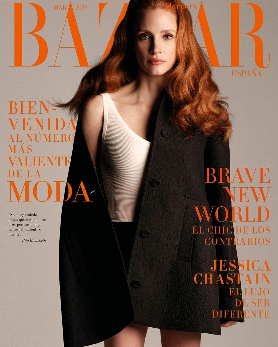 JChastainSpain_'s tweet photo. INCREÍBLE! 
📸| Jessica Chastain es la portada de Harper's Bazaar España, edición de marzo (2024) https://t.co/i9WLGQ63Lz