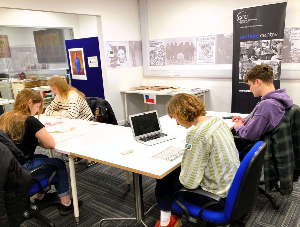 What a nice morning! We loved seeing this bunch of @UofGGES students getting engrossed in the archives. The group looked at records on Chile, South Africa, & Palestine as part of their research on Labour Internationalism & Place.