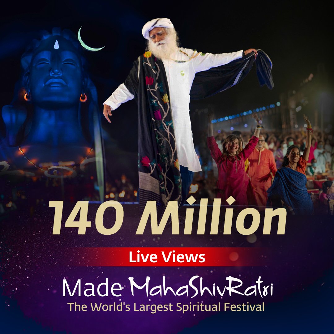 ishafoundation's tweet photo. Did you know that last year, Mahashivratri livestream got more viewership than both the Super Bowl and the Grammys? With 140 million LIVE viewership, Isha Mahashivratri has grown into the largest and the most-watched spiritual festival on the planet. Be a part of this nightlong celebration by joining us LIVE on 8 March at 6 PM.

Register Now : https://t.co/J2YcUR8CMX

#Mahashivaratri #Sadhguru