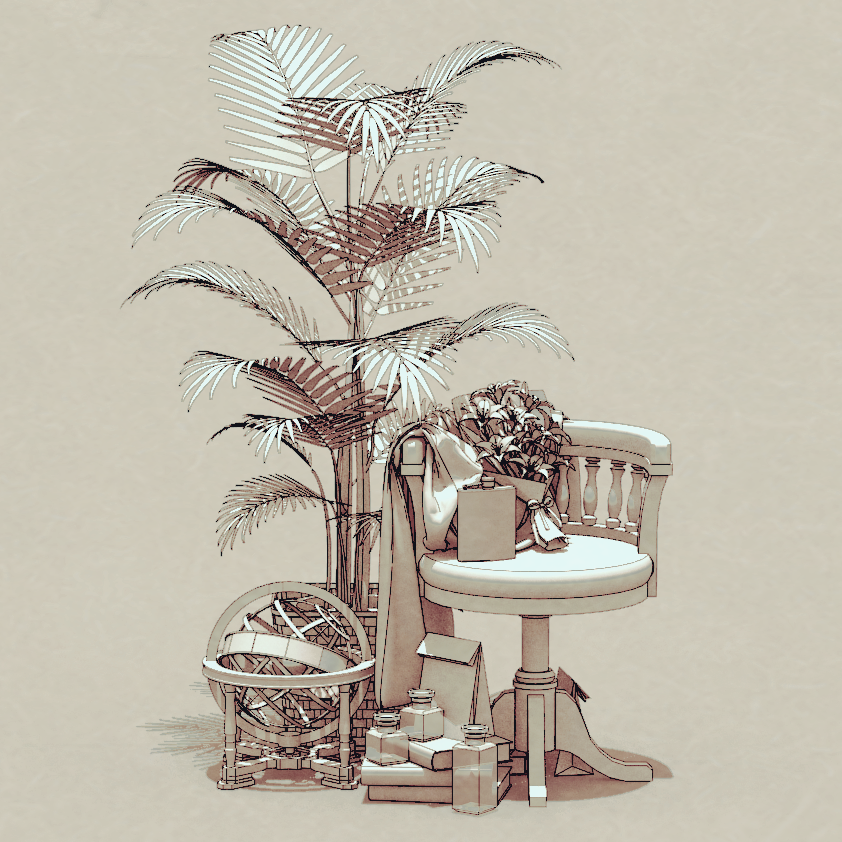 plant chair monochrome palm tree potted plant table simple background  illustration images